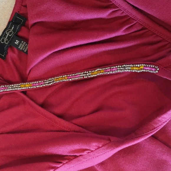 Jessica Simpson Cold Shoulder Beaded Strap Boho Style Blouse - Picture 3 of 5
